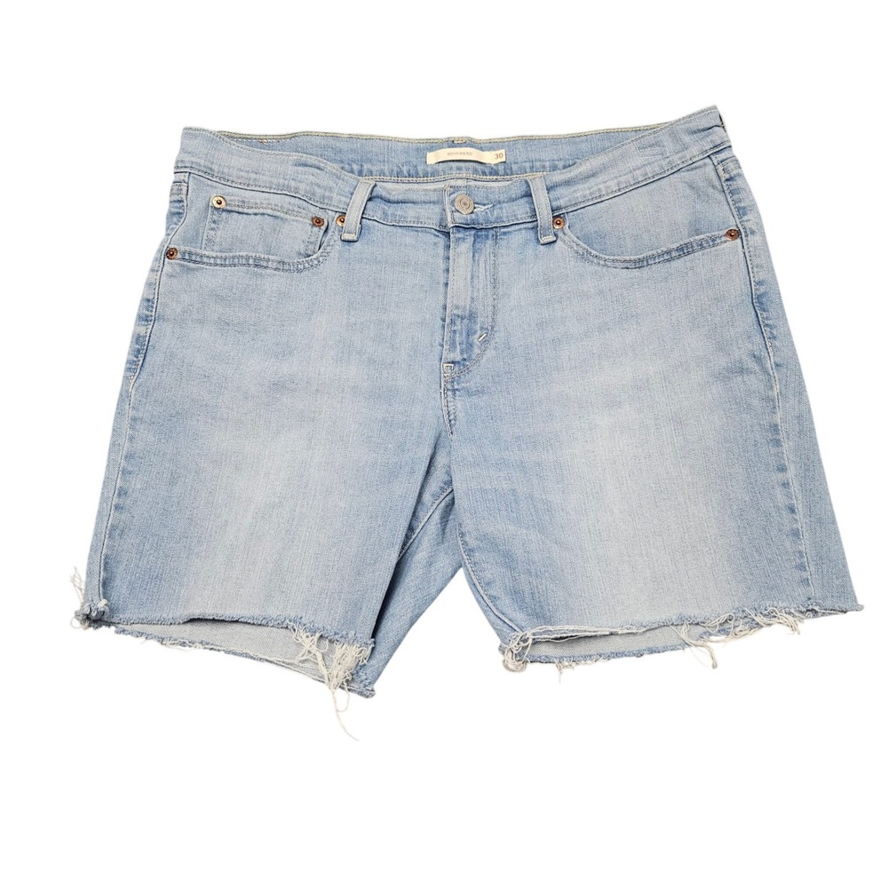 Levis Denim Shorts Womens 34 Light Blue Boyfriend Cut Off Frayed Casual Summer